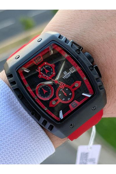 Naviforce Men's Analog Wristwatch - Silicone Cord, Inner Functions Active, Ion Plated Case ENF.8025KSK