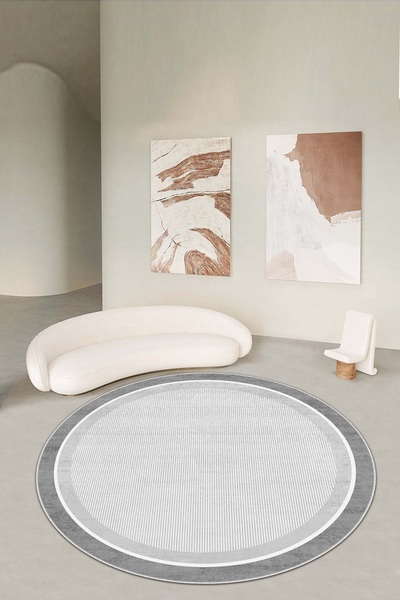 Lavita Home Makinede Yıkanabilir Kaymaz Taban Leke Tutmaz Yuvarlak Gri Mutfak...