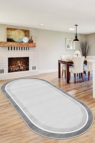 Confidence Home Makinede Yıkanabilir Kaymaz Taban Leke Tutmaz Gri Oval Mutfak...