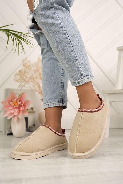 tusemmoda Γυναικείες γούνινες χειμερινές παντόφλες χαμηλής σόλας νέας σεζόν