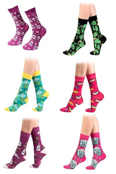 Ozzy Socks Дамски многоцветни шарени чорапи, комплект от 6 броя