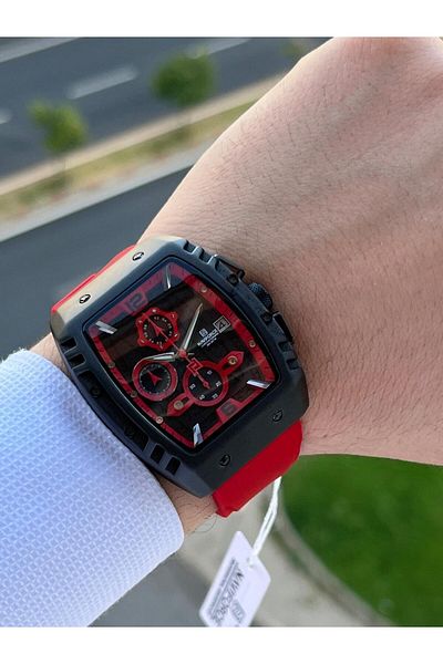 Naviforce Men's Analog Wristwatch - Silicone Cord, Inner Functions Active, Ion Plated Case ENF.8025KSK