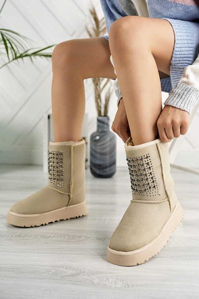 tusemmoda Γυναικείες χειμερινές μπότες με χοντρή σόλα μεσαίου μήκους με πέτρες εσωτερικά