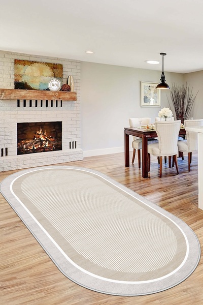 Confidence Home Makinede Yıkanabilir Kaymaz Taban Leke Tutmaz Bej Oval Mutfak...