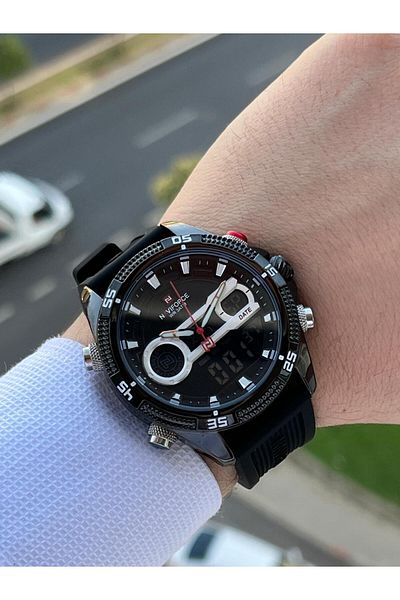Naviforce Men's Wristwatch - Silicone Cord, Ion Plated, Digital and Analog Double Dial ENF.9216.SYH