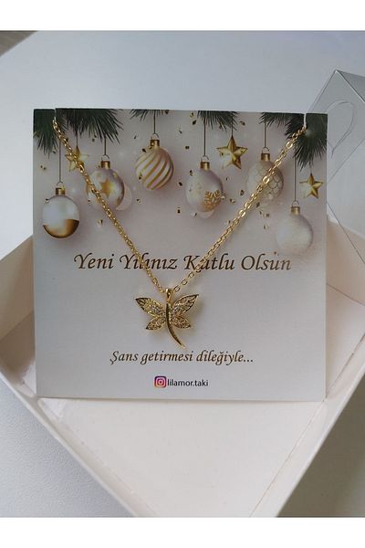 Lilamor New Year's Gift Women's Gold Zircon Stone Dragonfly Necklace