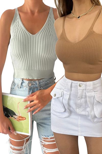 Veform Γυναικεία Crop Double Camisole - Milk Brown/Aqua Green DFL4016