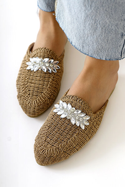 Limoya Λεπτομερείς πλεκτές γυναικείες παντόφλες Marlina Mink Buckle