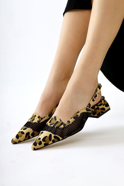 Limoya Pantofi de damă Thamara Leopard cu vârf ascuțit din plasă cu toc scurt