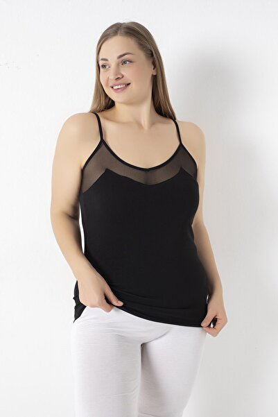 CONFEO Plus Size Black Lycra Tulle Undershirt - C4T0N0O108