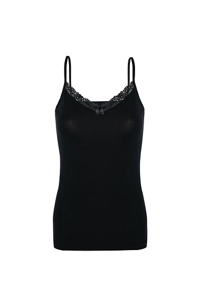TOLIN Black Laced V-Neck Cotton Lycra Women's Undershirt 1227s - With Rope Strap