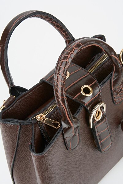 Vivaq Box Bitter Brown Croco Mâner Curea detașabilă 2 compartimente Închidere cu fermoar Geantă de mână și de umăr