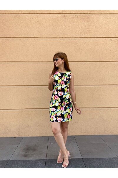 DUSOHOME Μίνι αμάνικο φόρεμα με φλοράλ στάμπα σε μικτό χρώμα