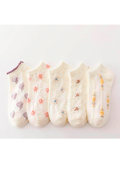 İbrahim Berk Памучни летни ботуши - шарени къси чорапи, дължина до глезена, 5 чифта ботуши