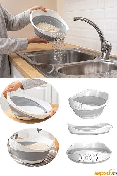 Bee Home Space-Free Collapsible Accordion Brass Washing Strainer - Large Folding Brass Washing Strainer Gray