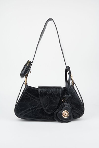 Vivaq Kadın Lotus Siyah Baget Cüzdan Tasarım Suni Deri Çıt Çıt Kapama El Ve Omuz Çantası