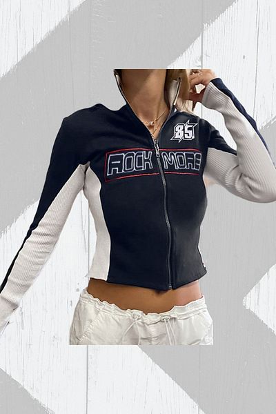 Köstebek Navy Blue Retro Rock - Crop Cardigan, More Zipper