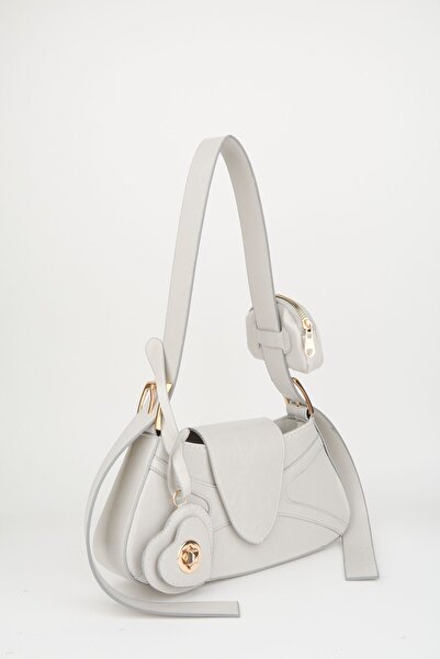 Vivaq Women's Lotus Light Gray Baguette Wallet Design Faux Leather Snap Closure Hand and Shoulder Bag