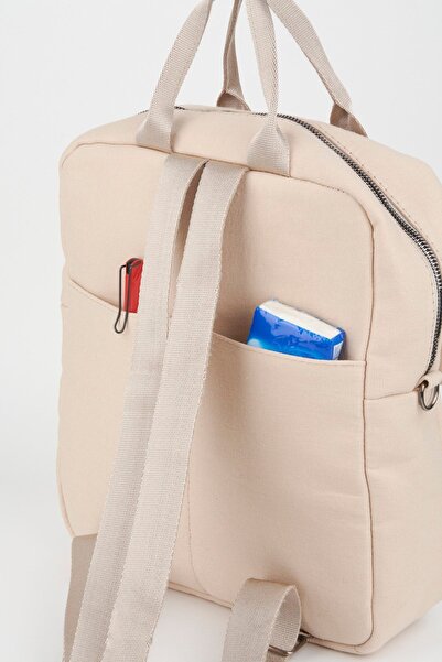 Vivaq Κρεμ χρώματος Unisex 5 θέσεων με φερμουάρ, χοντρό καμβά σακίδιο πλάτης και ιμάντα ώμου