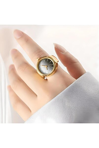 Bozhi ساعة دائرية، لون ذهبي - ساعة إصبع قرصية، هدية عيد ميلاد، خاتم ساعة دائري