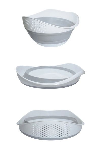 Bee Home Space-Free Collapsible Accordion Brass Washing Strainer - Large Folding Brass Washing Strainer Gray