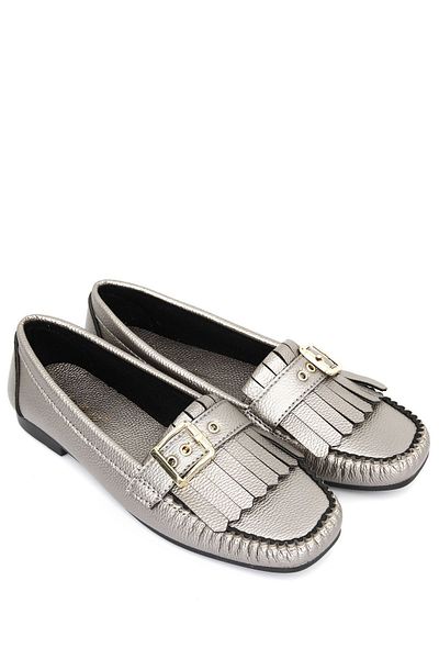 GÖNDERİ(R) Platinum Round Toe Flat Sole Buckle Tasseled Women's Ballerinas 30151