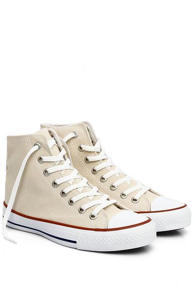 GÖNDERİ(R) Beige Linen Lace-Up Women's Daily Sports Boots Flat Sole Linen Sneaker 35777