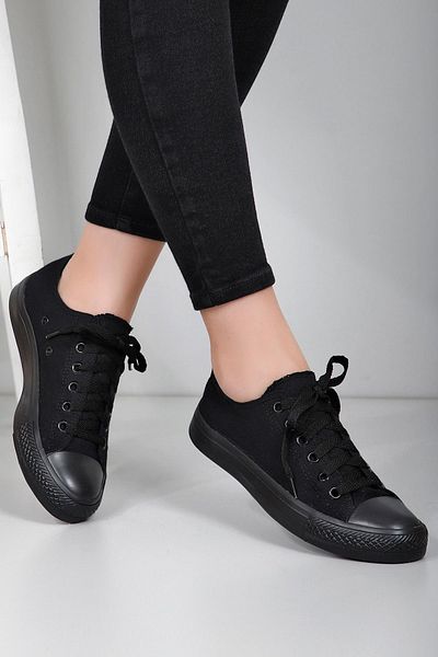 GÖNDERİ(R) Charcoal Laced Women's Linen Casual Sports Flat Sole Sneaker 35222