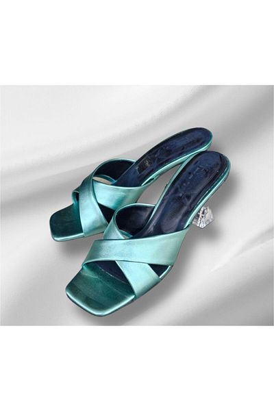 İpek Γυναικείες παντόφλες με τακούνι Mint Green διάφανες