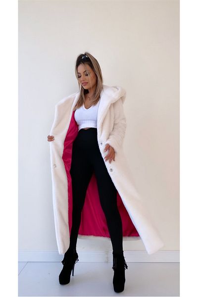 SEDA FİDAN Ecru Faux Fur Coat - Colorful and Lined