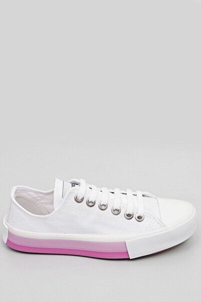 GÖNDERİ(R) White Linen Laced Women's Daily Sports Flat Sole Linen Sneaker 35233