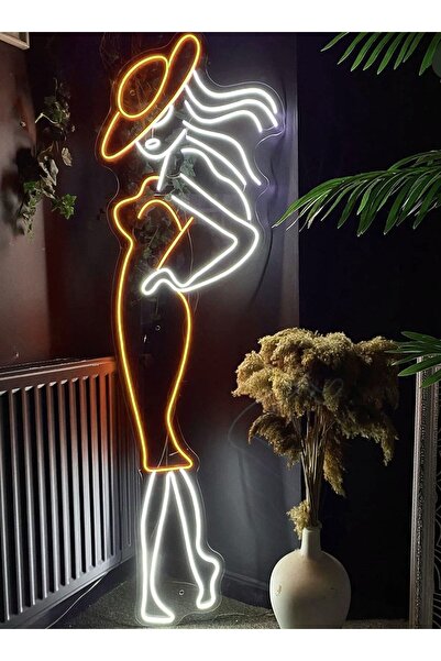dekoraven Kadın Manken Moda Neon Tabela Dekoratif Aydınlatma(80x40cm)