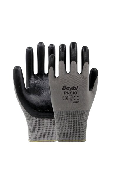 Beybi Pn810 Polyester Örme Nitril Eldiven Iş Eldiveni 9 Beden 12 Çift
