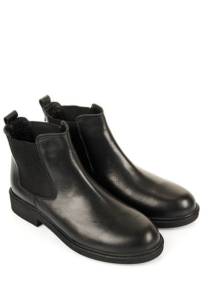 GÖNDERİ(R) Black Gön Genuine Leather Round Toe Rubber Sole Heeled Elastic Women's Chelsea Boots 42424
