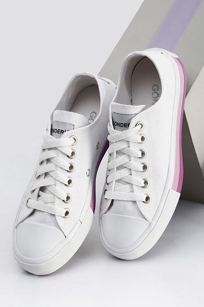 GÖNDERİ(R) White Linen Laced Women's Daily Sports Flat Sole Linen Sneaker 35233