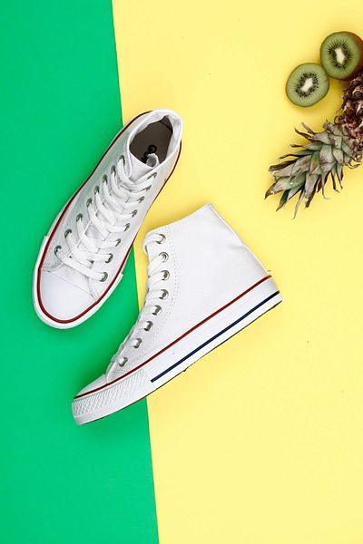 GÖNDERİ(R) White Linen Laced Women's Daily Sports Boots Flat Sole Linen Sneaker 35777