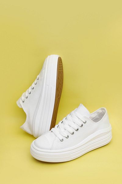 GÖNDERİ(R) White Linen Laced Women's Linen Casual Sports Flat Sole Sneaker 35144