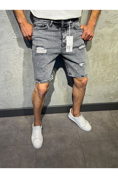 Oliggopol Ανδρικό πέτρινο λευκό Lycra Slim Fit τζιν σορτς Κάπρι