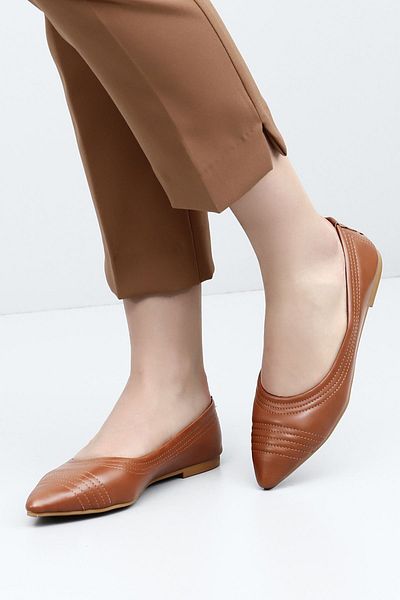 GÖNDERİ(R) Tan Pointed Toe Flat Sole Women's Ballerinas 37220