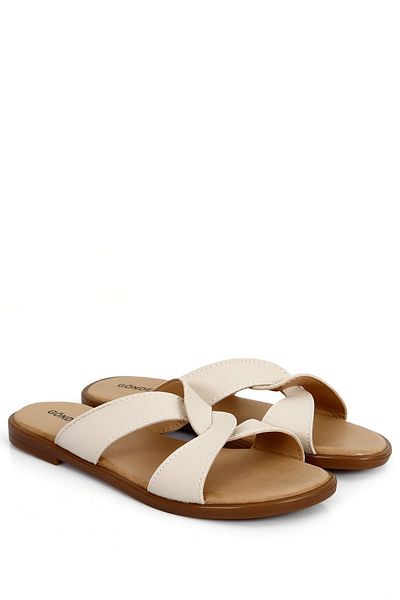 GÖNDERİ(R) Women's Beige Flat Sole Cross Strap Slippers