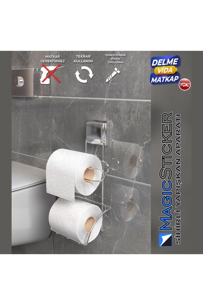 Asey Home MagicSticker - WC Paper Holder with Magic Sticky Refill