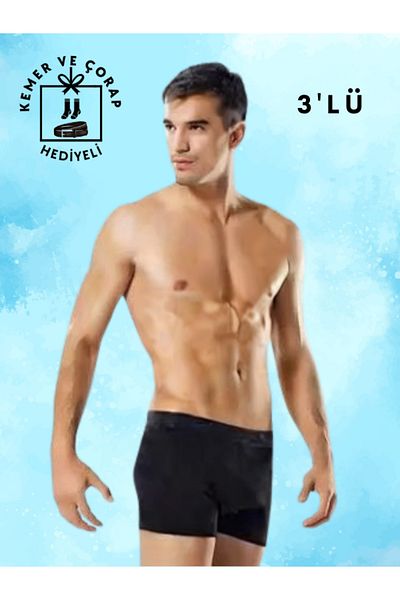 Tutku Black and Gray Boxer - 3-Piece Socks and Belt with Gift