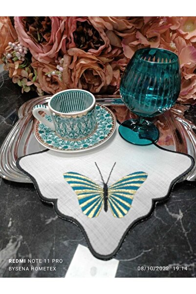 LASETU منديل تقديم جانبي للكوكتيل والقهوة بتفاصيل فراشة من لانج، قطعتين