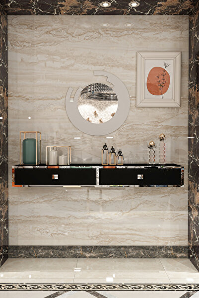 Givayo Mobilya Ada Duvara Monte Dresuar 120 Cm Gümüş Bantlı Siyah