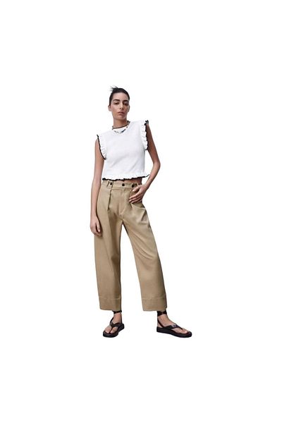 Reyon Pulover cu mânecă zero Tricoturi pentru femei Stil tricotat Pulover alb cu volane Stil pulover Tricou tricotat sezonier