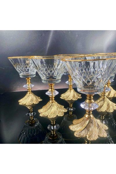 Elta Collection 6 Pieces Gold Detailed Metal Leg Magnolia-Bowl-Ice Cream-Candy Bowl-Candy Bowl Set