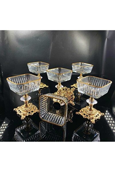 Elta Collection طقم 6 قطع من وعاء ماجنوليا بأرجل معدنية ذهبية مفصلة ووعاء آيس...