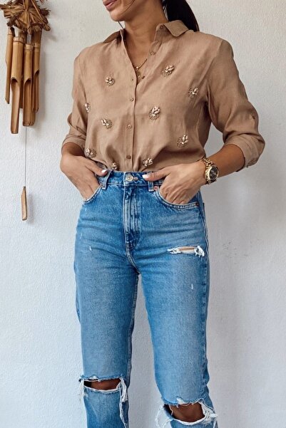 ASHCO Kahve Boncuk Işleme Gömlek