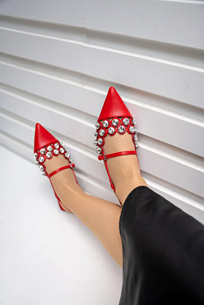 LAMİNTA Red Stone Detailed Halley Women's Ballerinas