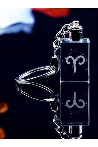 MERTKRİSTAL ميدالية مفاتيح زجاجية بشعار برج الحمل، شعار علامة زودياك، ميدالية مفاتيح مضيئة، ميدالية مفاتيح انفجار ثنائية الأبعاد، ميدالية مفاتيح LED